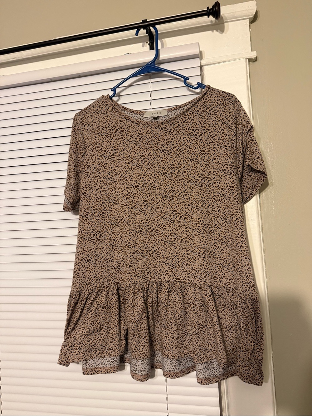 gaze Taupe Mini Leopard Peplum Tunic Top